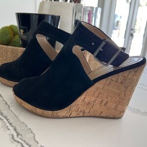 Johnson & Murphy Black Suede and Cork Wedge Heels- Sz 8